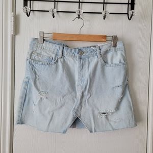 Zara TRF Denim Distressed Mini Skirt